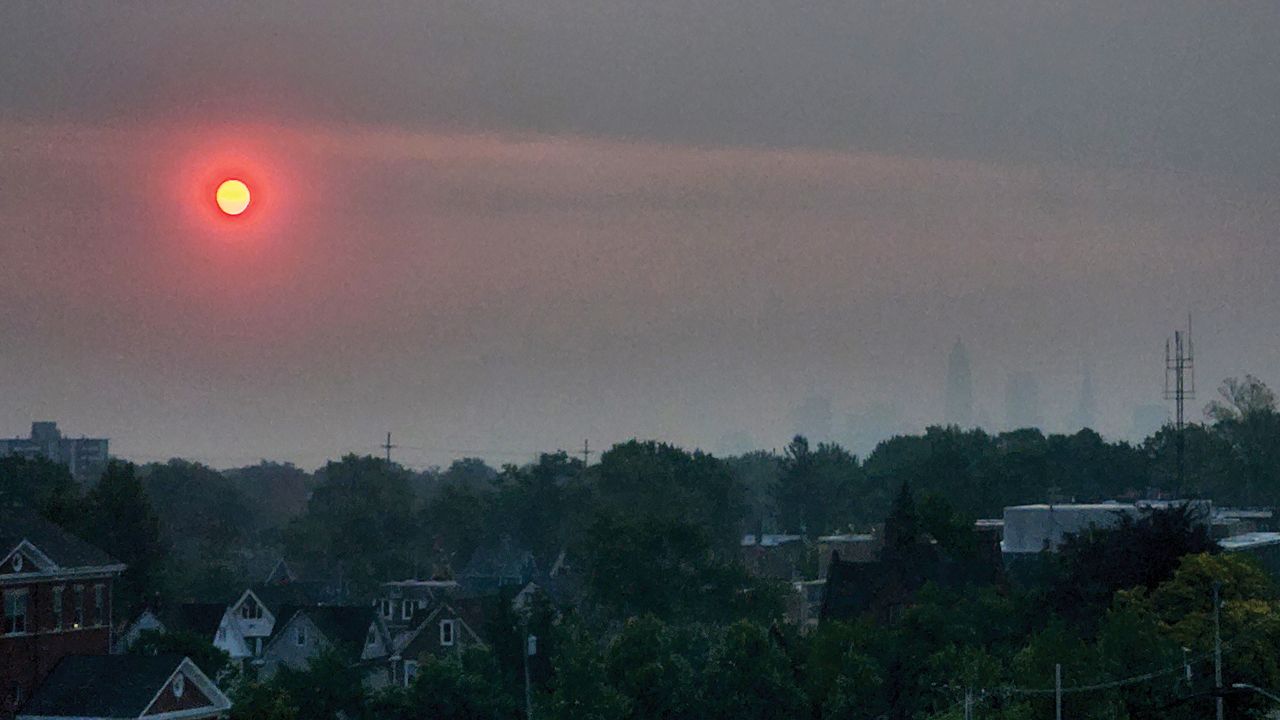 Wildfire smoke over Cleveland in June of 2023