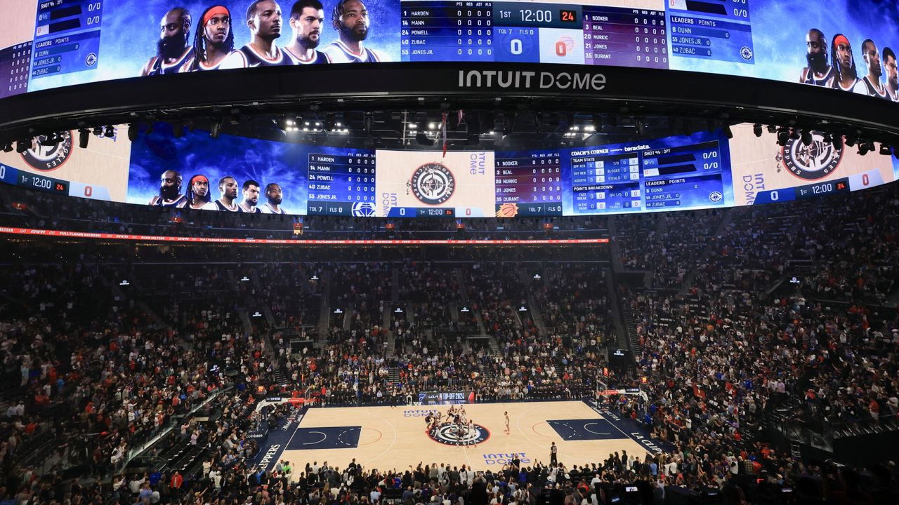 The oculus at the new Intuit Dome is seen during tip off during an NBA basketball game between the Los Angeles Clippers and the Phoenix Suns on Wednesday in Inglewood, Calif. (AP Photo/Ryan Sun)