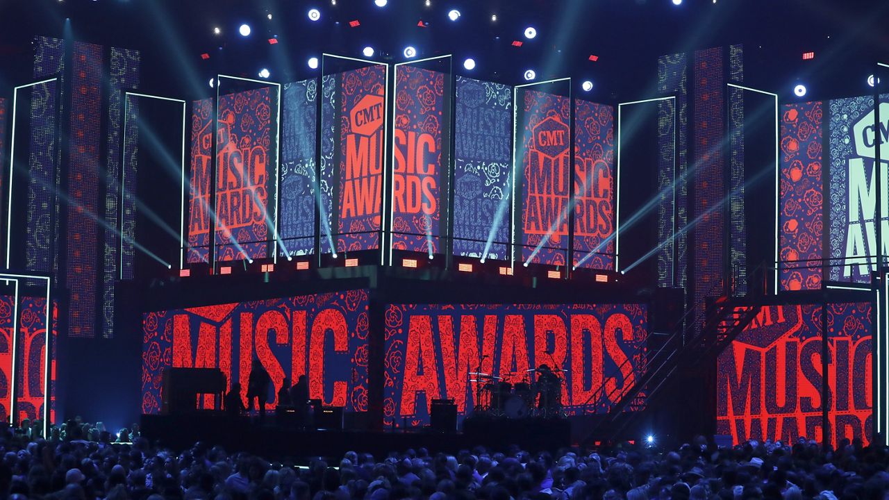 A general view of the stage is pictured at the CMT Music Awards on Wednesday, June 5, 2019, at the Bridgestone Arena in Nashville, Tenn. This year's CMT Music Awards will be a merging of country, rock and blues straight from the heart of Texas. The show will be hosted by Kane Brown and Kelsea Ballerini and fan-favorite Lainey Wilson is the leading nominee with four nominations. The CMT Music Awards airs live Sunday on CBS beginning at 8 p.m. Eastern. (AP Photo/Mark Humphrey, File)