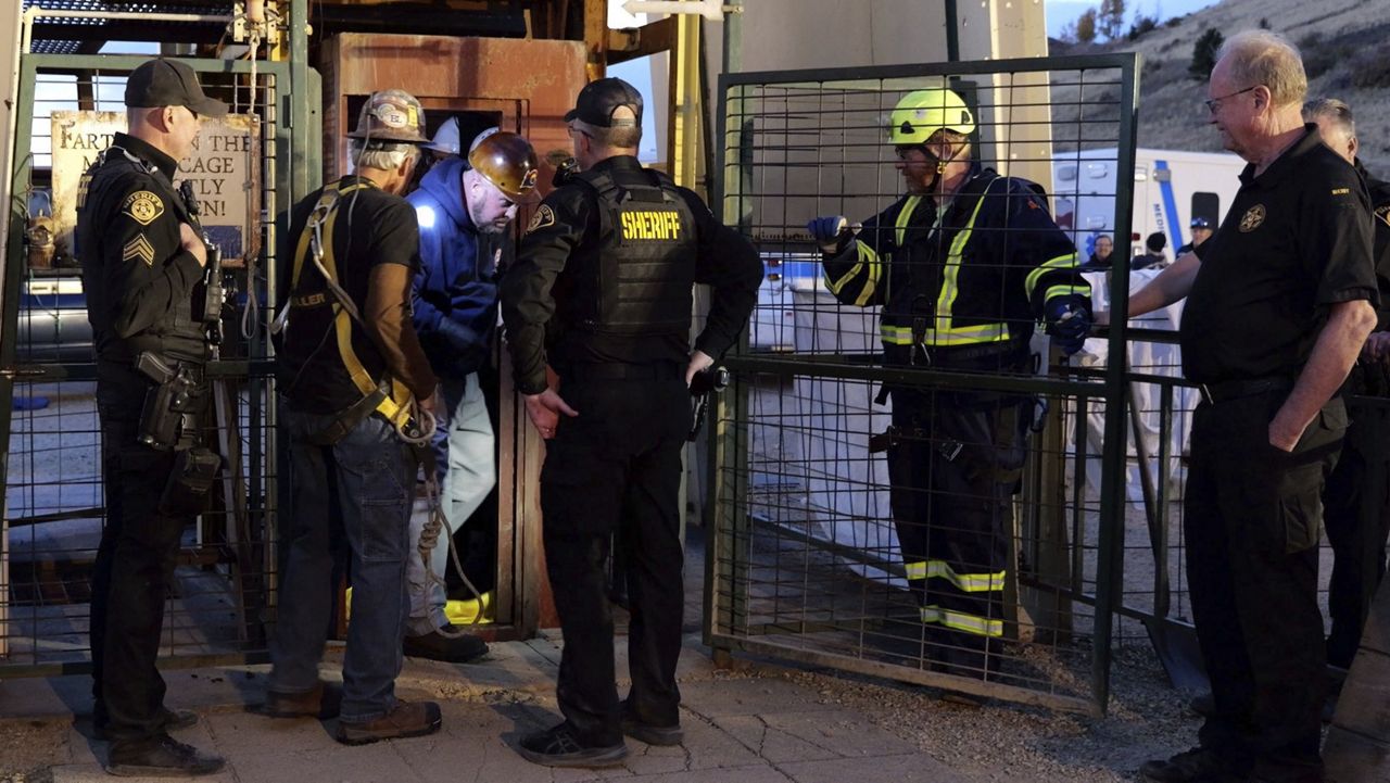 In this image made from video provided by Teller County Sheriff’s Office, emergency responders work at the site of a mining accident in Cripple Creek, Colo, on Thursday, Oct. 10, 2024. (AP)