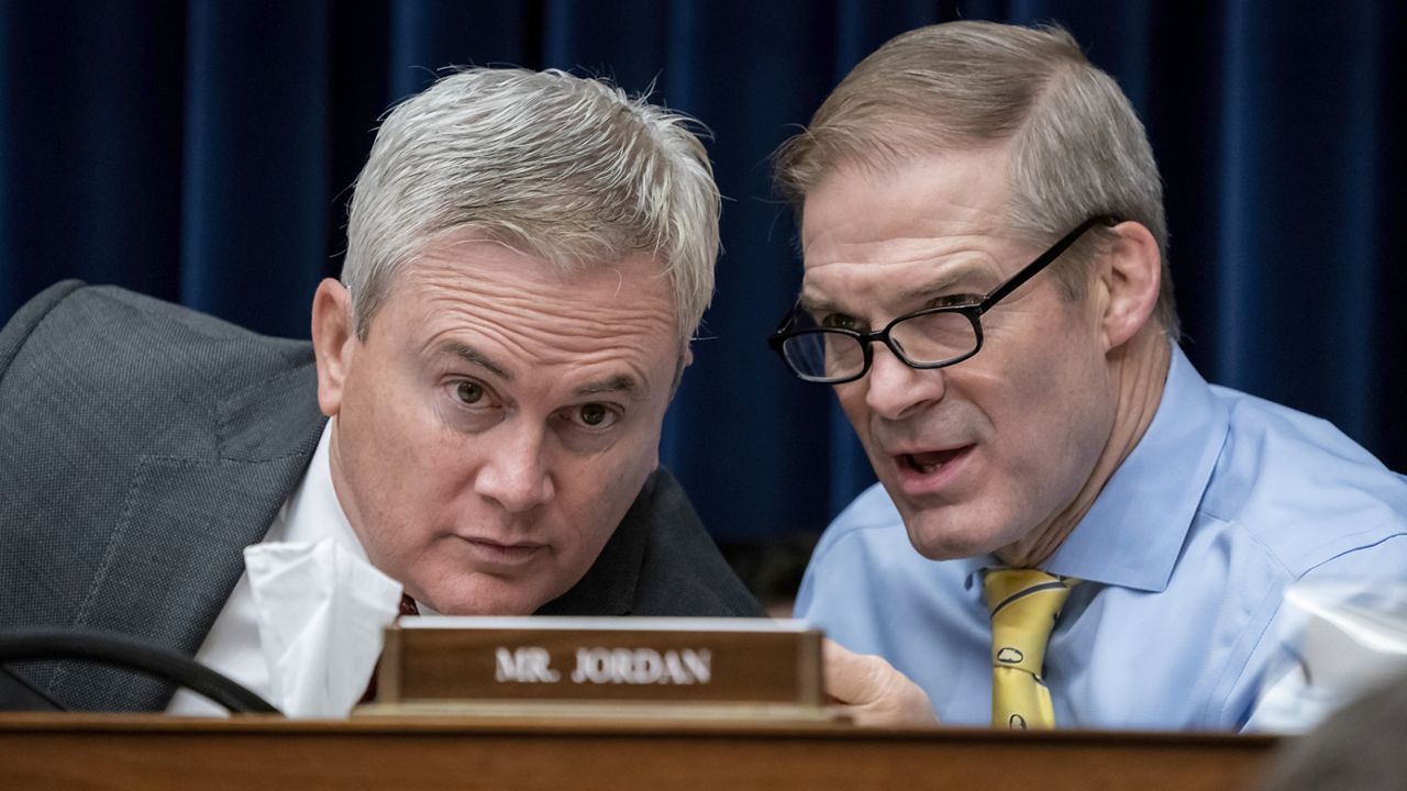 House Oversight Chair James Comer, R-Ky., left, and Judiciary Committee Chair Jim Jordan (AP Photo/J. Scott Applewhite, File)