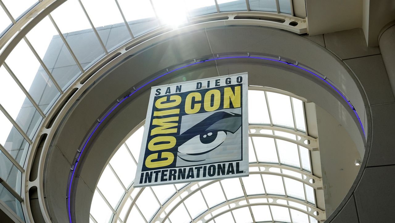 Signage appears at Comic-Con International on July 20, 2023, in San Diego. (Photo by Christy Radecic/Invision/AP)