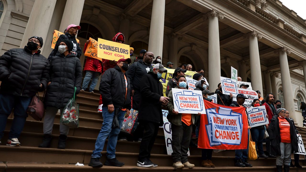 On Wednesday, Dec. 7, 2022, advocates for people with mental illness protest Mayor Eric Adams' plan to force people from the streets into mental health treatment.