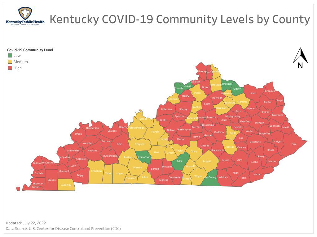 Most Kentucky Counties At High Risk For COVID 19   Community Covid Level Ky 0722