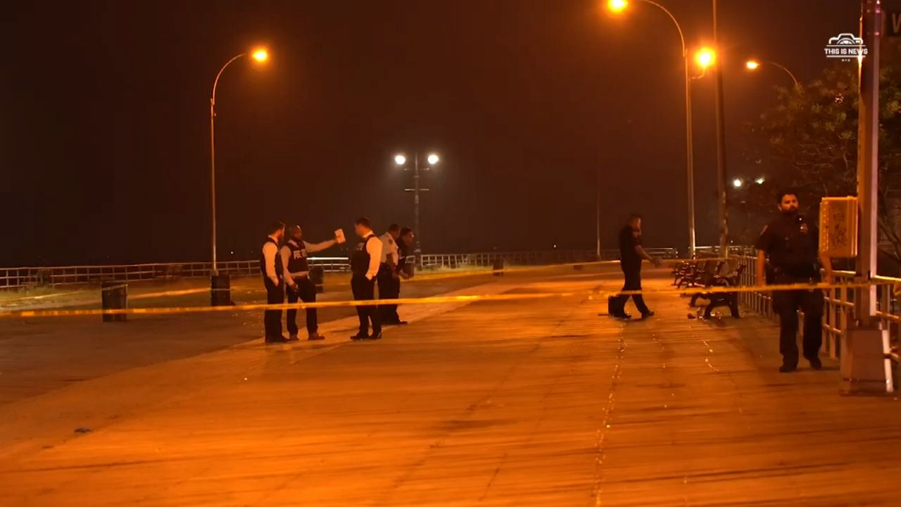 Police investigate Saturday's shooting on the Coney Island boardwalk. (NY1 Photo)