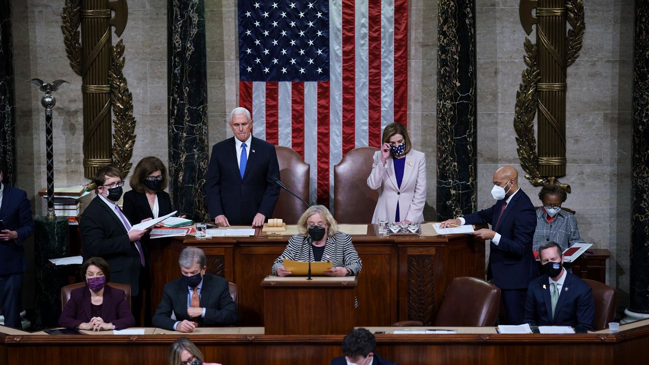 Vice President Mike Pence presides over the electoral vote count for the 2020 Presidential election on January 6, 2021. 
