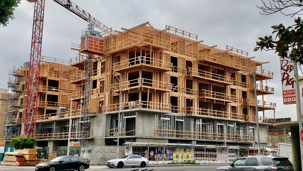 Pictured here is construction of a multifamily project in Koreatown. (Spectrum News/Joseph Pimentel)