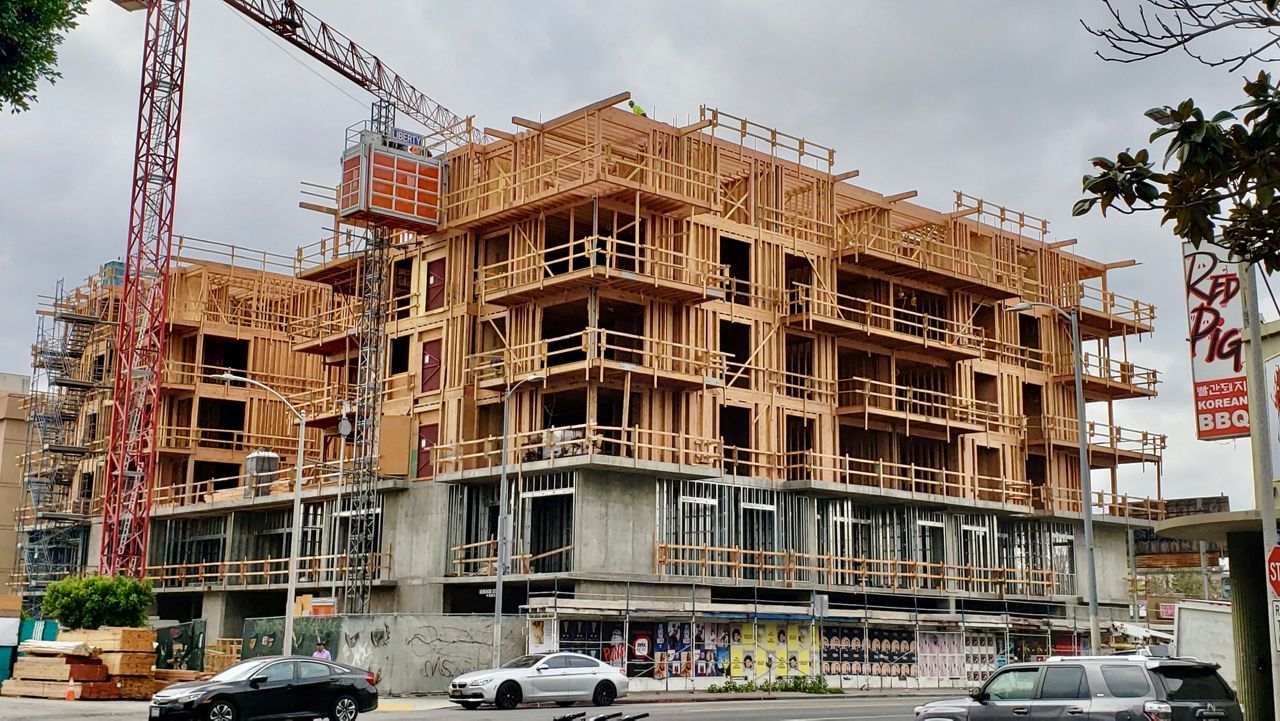 Pictured here is construction of an apartment building in the Koreatown neighborhood of Los Angeles. (Spectrum News/Joseph Pimentel)