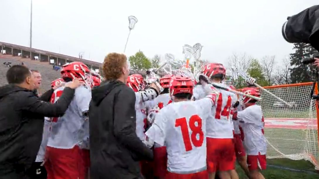 Cornell men’s lacrosse team celebrating 