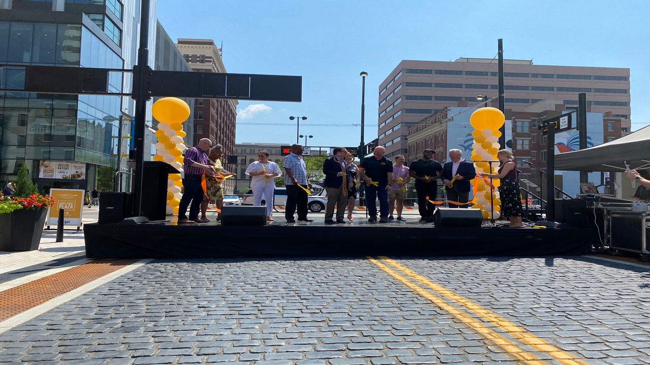 Stage at Court Street Plaza ribbon-cutting (Casey Weldon | Spectrum News 1)