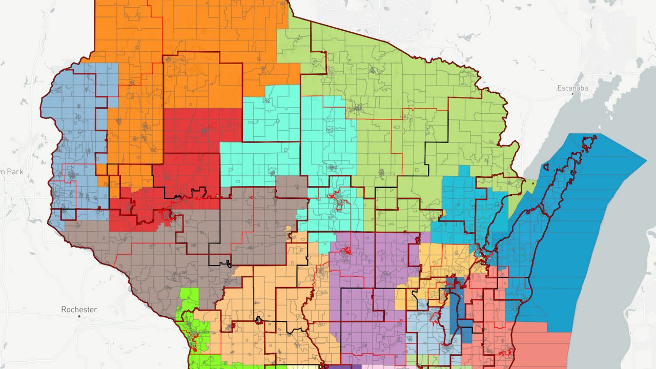 Draft map of Wisconsin legislative boundaries from the People's Maps Commission.