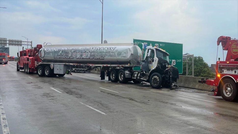 Gas truck flips near Brent Spence Bridge shutting down Interstate 71-75 (City of Covington)