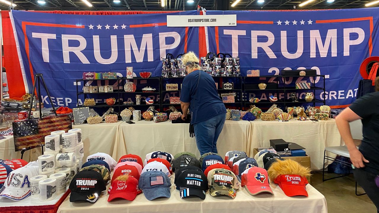 Trump paraphernalia on sale at the CPAC convention in Dallas. (Spectrum News/Sabra Ayres)