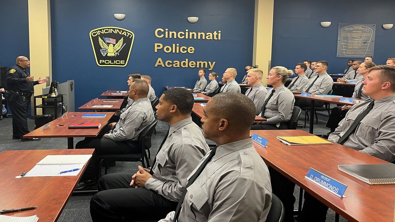 Police Chief Eliot Isaac talks to Cincinnati Police Department recruits at the police academy (Provided: CPD)