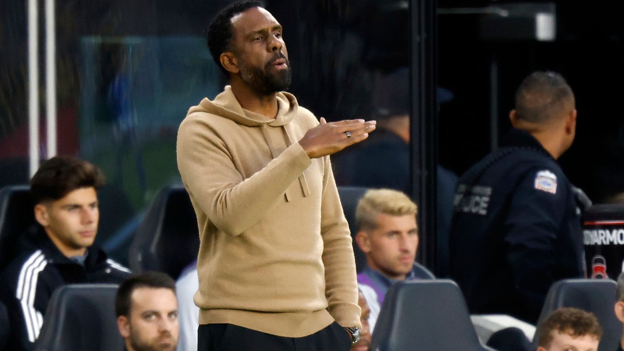 Columbus Crew coach Wilfried Nancy directs his team against CF Montreal during the first half of an MLS soccer match in Columbus, Ohio, Saturday, Oct. 21, 2023.  (AP Photo/Paul Vernon, File)