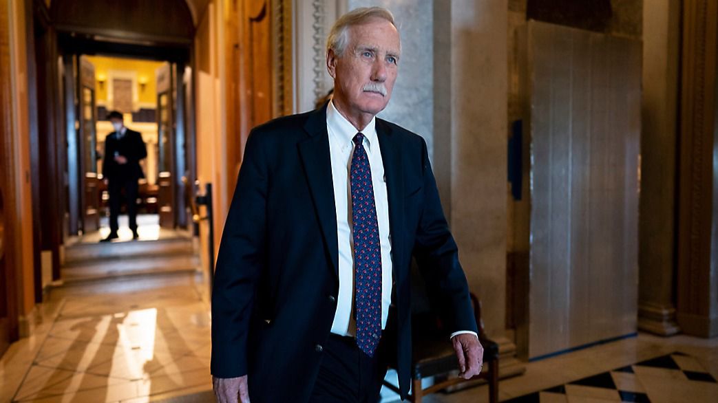 Sen. Angus King, I-Maine, departs the chamber during votes at the Capitol in Washington, Wednesday, May 25, 2022, as lawmakers react to a mass shooting at a Texas elementary school. (AP Photo/J. Scott Applewhite)