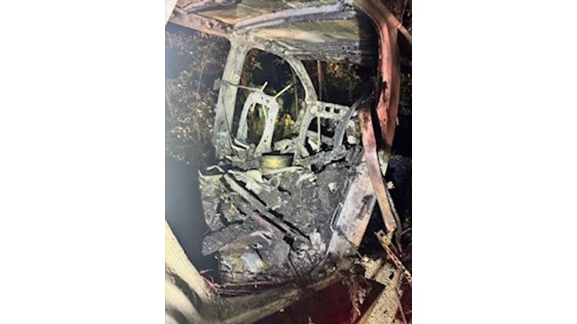 The remnants of a Maine State Police cruiser following a crash in Oxford. (Maine Department of Public Safety)