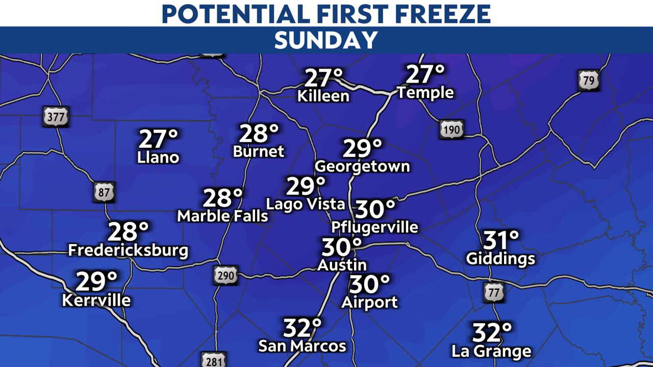 Austin's first freeze will likely arrive New Year's weekend