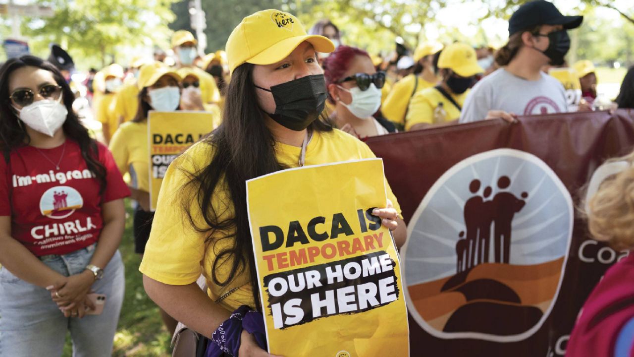 Susana Lujano, a Dreamer from Mexico who lives in Houston, joins other activists to rally in support of the Deferred Action for Childhood Arrivals program, also known as DACA, at the Capitol in Washington, on June 15. (AP Photo/J. Scott Applewhite)