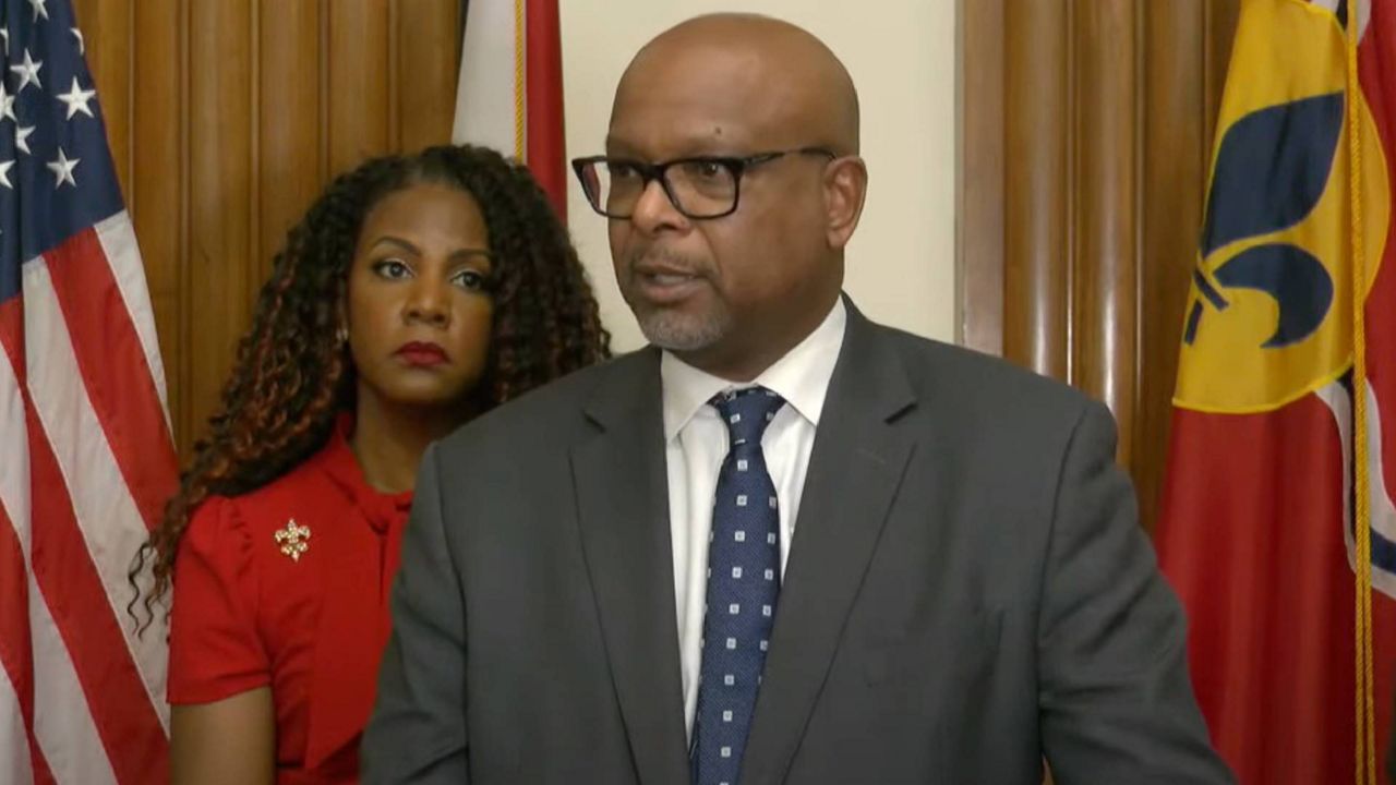 Dr. Daniel Isom talks to reporters at a news conference Tuesday where his departure as St. Louis Public Safety Director was announced by Mayor Tishaura Jones. Isom is taking a corporate security position with Ameren. (City of St. Louis)