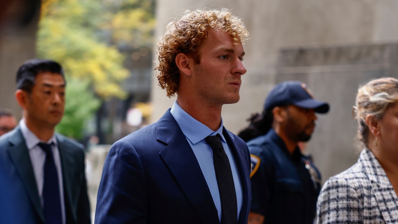 Daniel Penny, accused of choking a distressed Black subway rider to death, arrives for opening statements in New York, Friday, Nov. 1, 2024.(AP Photo/Kena Betancur)