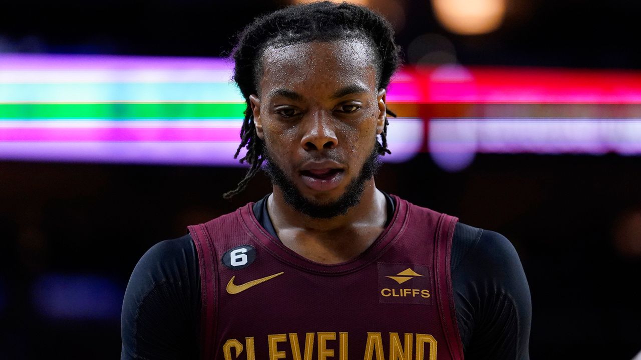 Cleveland Cavaliers' Darius Garland plays during a preseason NBA basketball game, Wednesday, Oct. 5, 2022, in Philadelphia. (AP Photo/Matt Slocum)