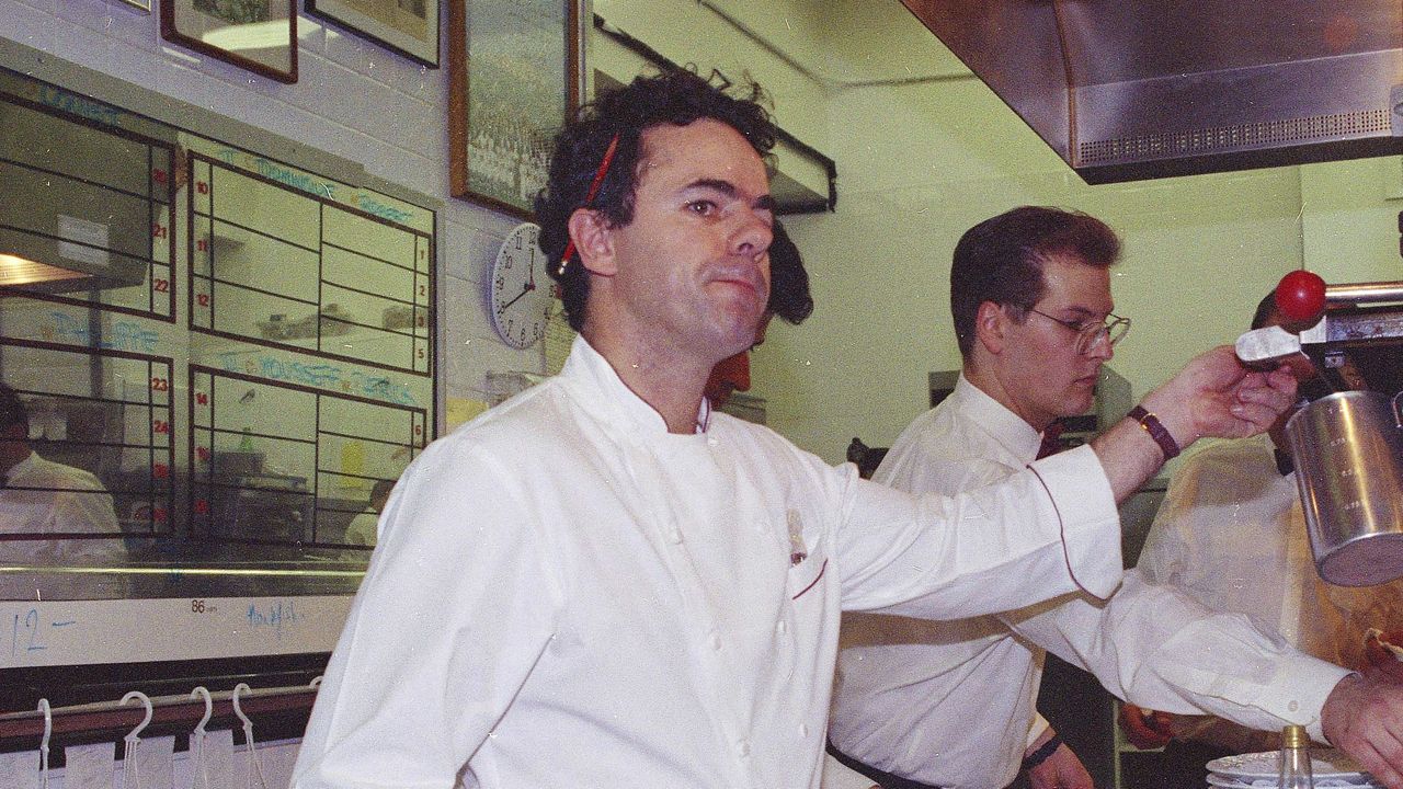 Chef David Bouley works in the kitchen of his restaurant, Bouley, in New York on Nov. 11, 1991.