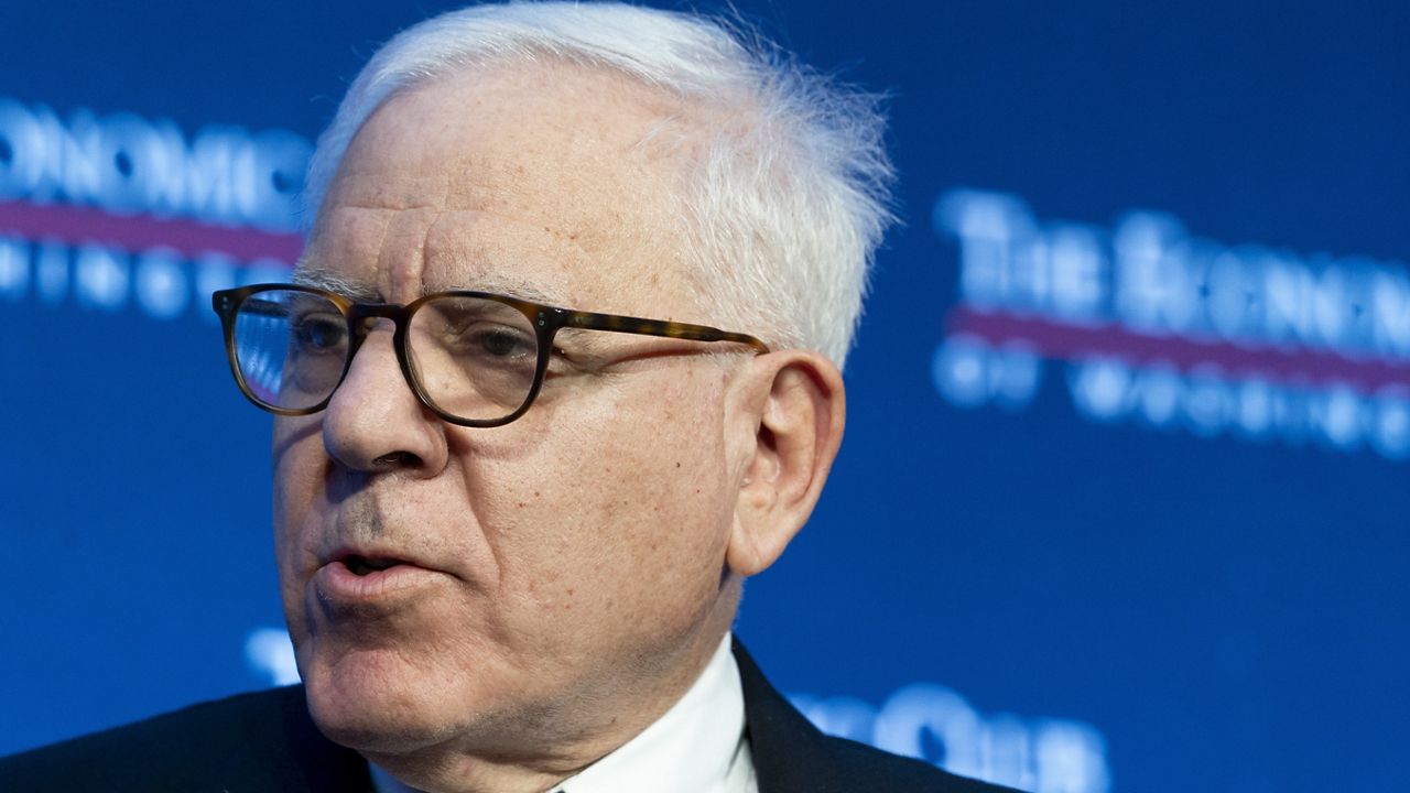 David Rubenstein speaks during an interview hosted by the Economic Club of Washington, Wednesday, Dec. 13, 2023, in Washington. (AP Photo/Stephanie Scarbrough, File)