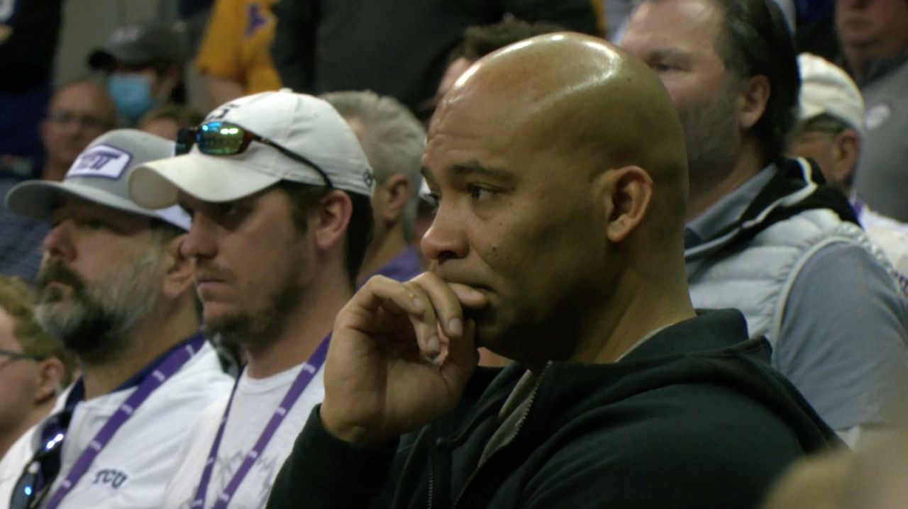 David Peavy watches his son Micah play during TCU’s win over the LSU Tigers on Jan. 29, 2022. (Spectrum News 1/Robbie Fuelling)