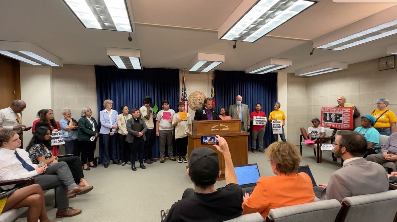 Community group advocates hold a press conference in the General Assembly (Josh Conner/Spectrum News 1)