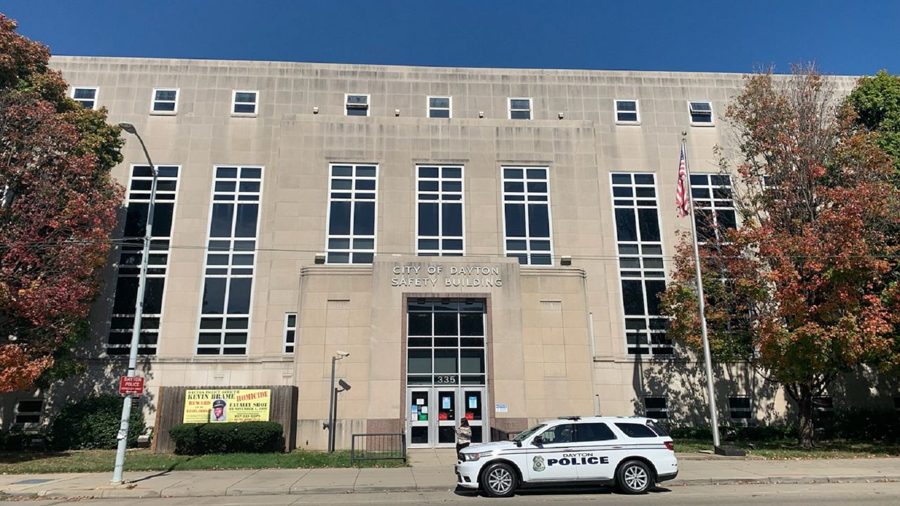 A Dayton Police Department vehicle sits outside the City of Dayton Safety Building on Wednesday, Oct. 13, 2021 (Casey Weldon | Spectrum News 1)