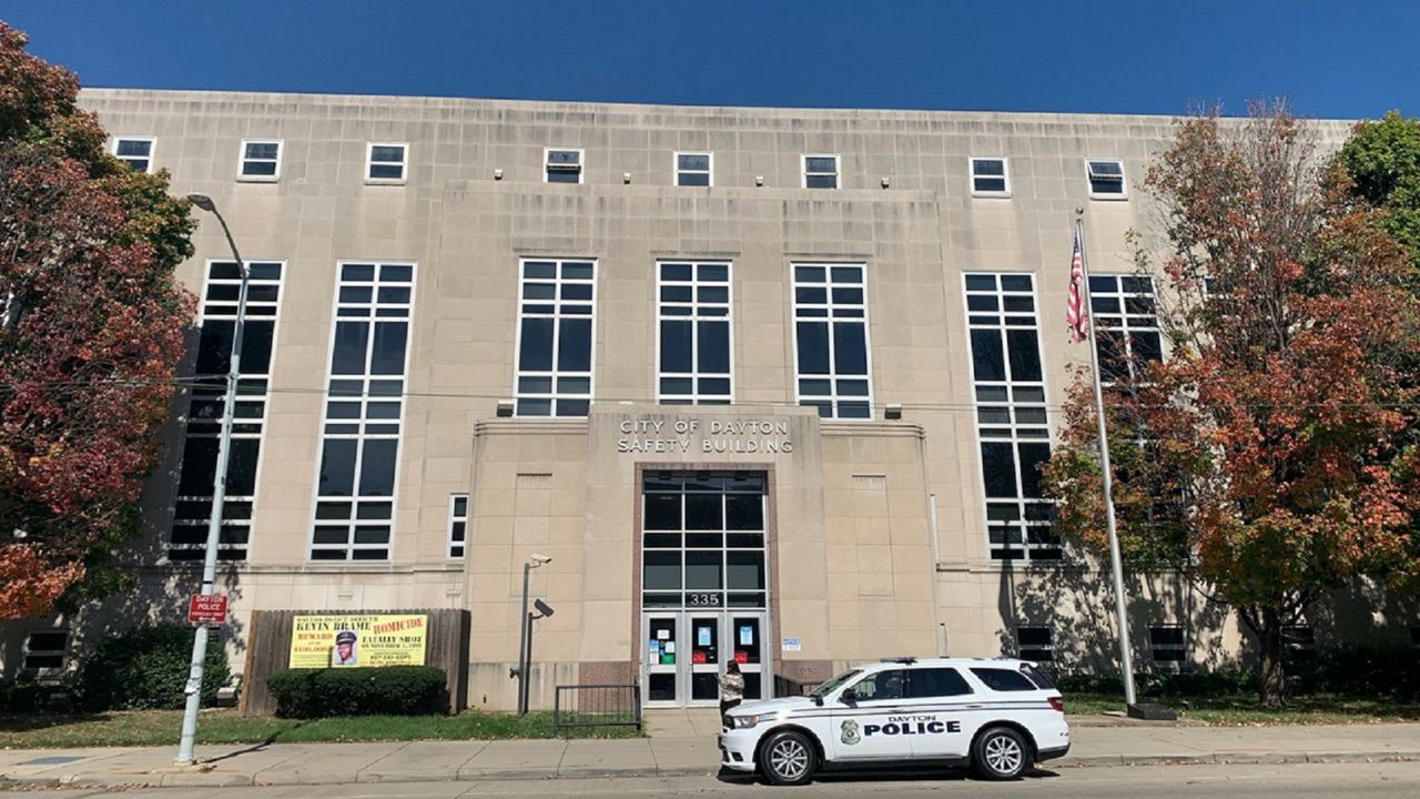 A police vehicle sits outside the City of Dayton Safety Building. (Casey Weldon/Spectrum News 1)