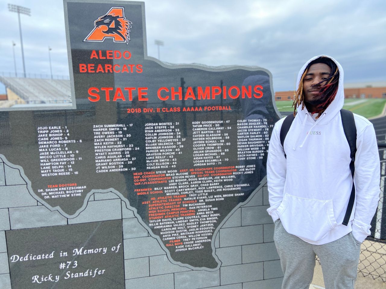 Aledo High School football star DeMarco Roberts appears in this image from January 2021. (Robbie Fuelling/Spectrum News 1)