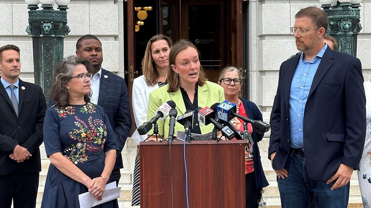 Wisconsin Democratic Assembly Minority Leader Greta Neubauer, along with fellow lawmakers and state Democratic Party Chair Ben Wikler, announce a $4 million pressure campaign to force Republicans to back off of impeachment threats against Wisconsin Supreme Court Justice Janet Protasiewicz on Wednesday, Sept. 6, 2023, in Madison, Wis.