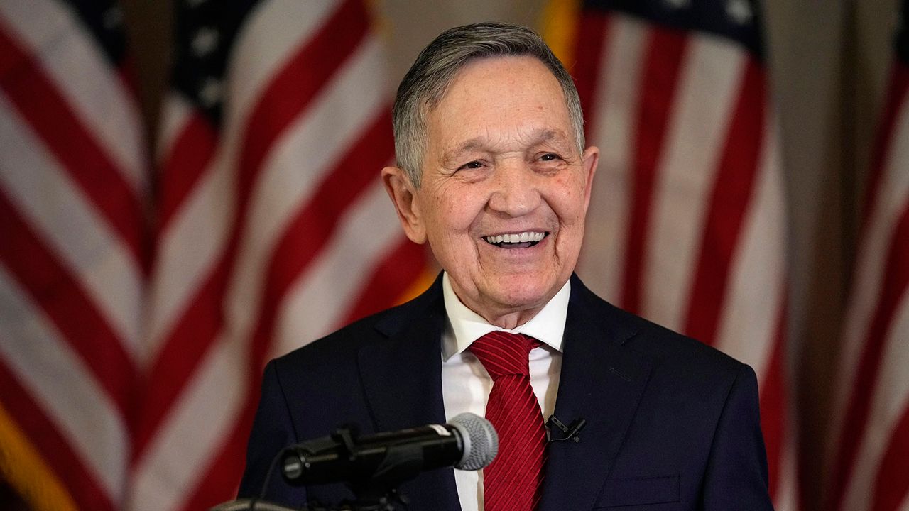 Former Ohio congressman and two-time Democratic presidential candidate Dennis Kucinich announces his Independent candidacy for Congress in Ohio's 7th Congressional District, Wednesday, Jan. 24, 2024, in Independence, Ohio. (AP Photo/Sue Ogrocki)