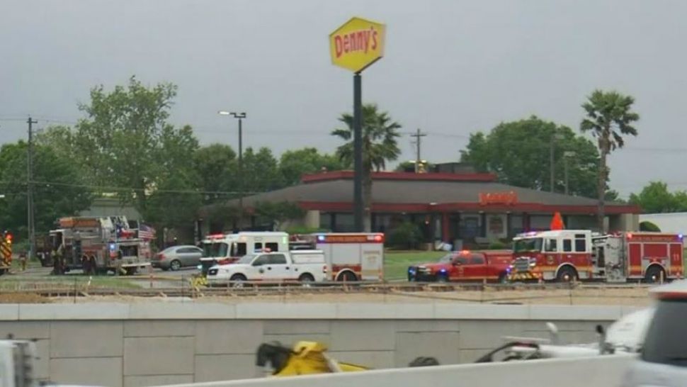 Austin Fire Department vehicles at the scene of a fire at a South Austin Denny's restaurant in this image from April 30, 2019. (Spectrum News)