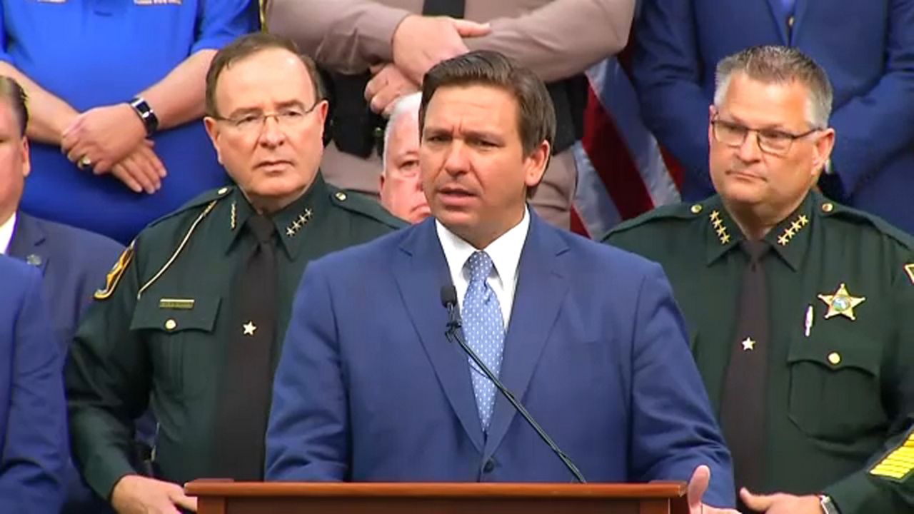 Gov. DeSantis speaks in Polk County Monday at the signing for HB 1, also known as the "anti-riot" law. (Spectrum News)