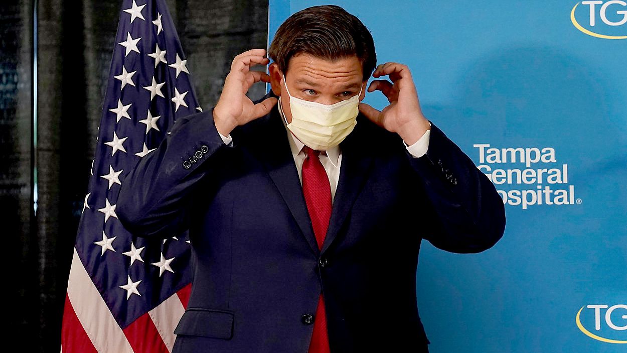 Florida Gov. Ron DeSantis Monday, Dec. 14, 2020, at Tampa General Hospital in Tampa, Fla. (AP Photo/Chris O'Meara)