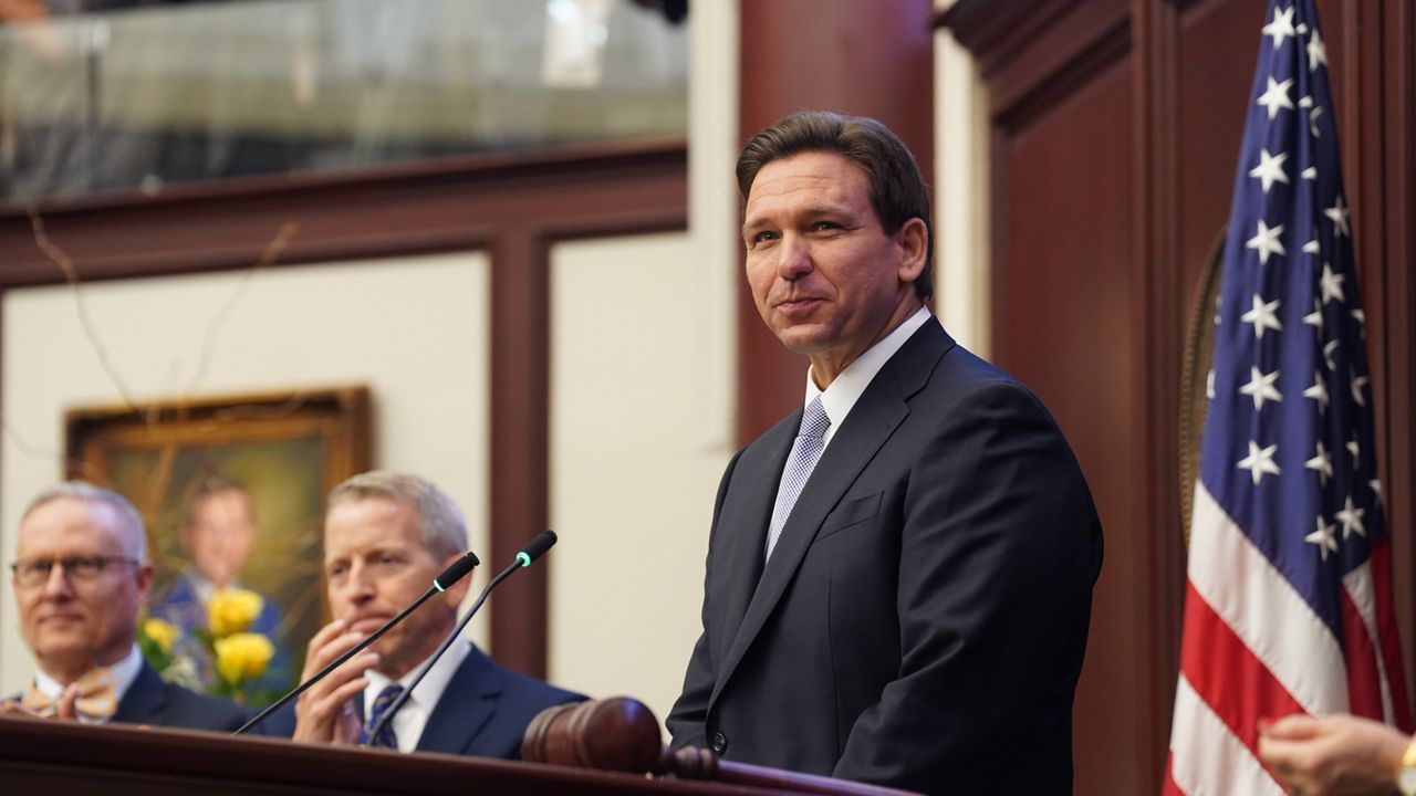 Florida Gov. Ron DeSantis stands in front of the Legislature during his State of the State address on March 7, 2023. (Courtesy: The governor's office)