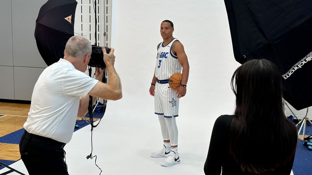 New Magic guard Desmond Bane, whose jersey number in Orlando will be 3, met with the Central Florida media for the 1st time and posed for some pictures on Tuesday. (Spectrum Sports/Brandon Green)