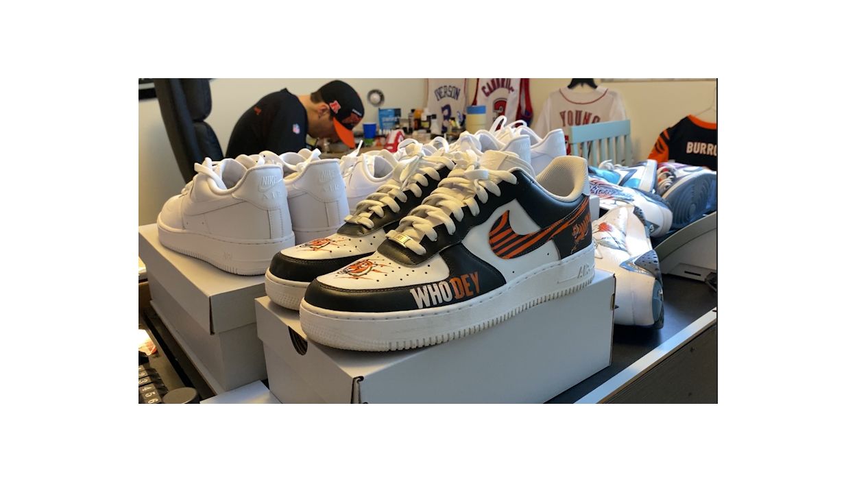 College student creates custom Bengals shoes