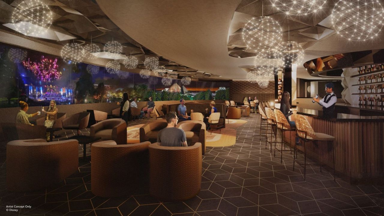 Artist rendering of Disney World's Spaceship Earth lounge, GEO-82, coming to Epcot in 2025. (Courtesy of Disney)