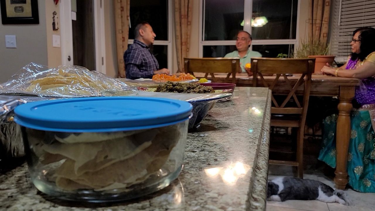 Food is set out for a Diwali celebration in this image from 2019. (Nimish and Jolly Pathak)