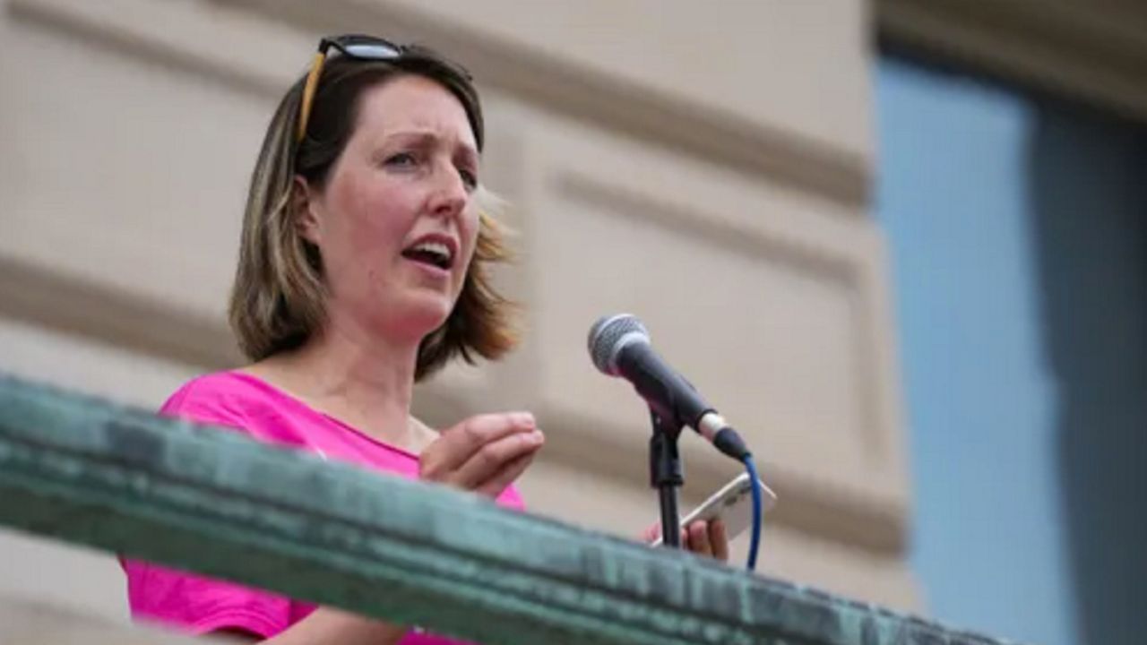 Dr. Caitlin Bernard, a reproductive health care provider, speaks during an abortion rights rally on June 25, 2022, at the Indiana Statehouse in Indianapolis.  (Jenna Watson/The Indianapolis Star via AP, File)