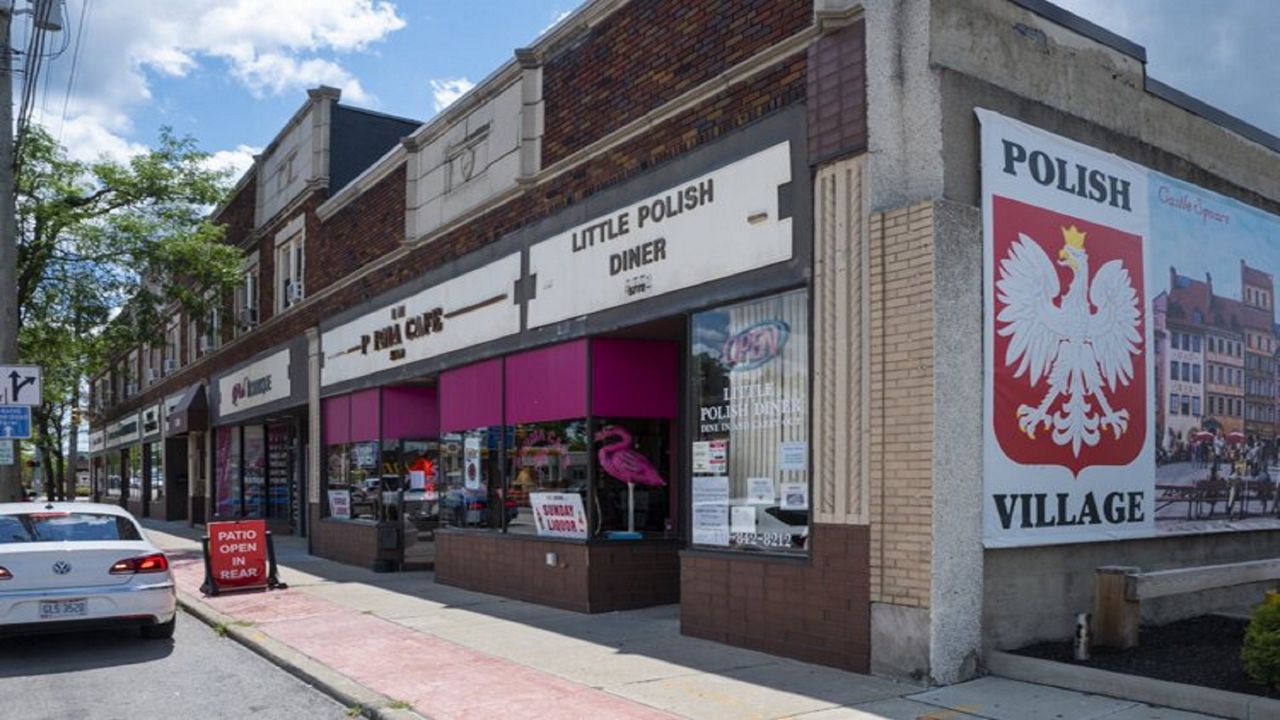 A group of storefronts in Cleveland's Polish Village.