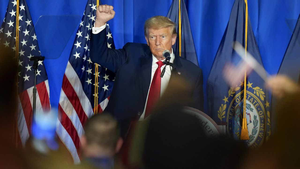 Former President Donald Trump speaks at the New Hampshire Federation of Republican Women Lilac Luncheon on Tuesday in Concord, N.H. (AP Photo/Steven Senne)