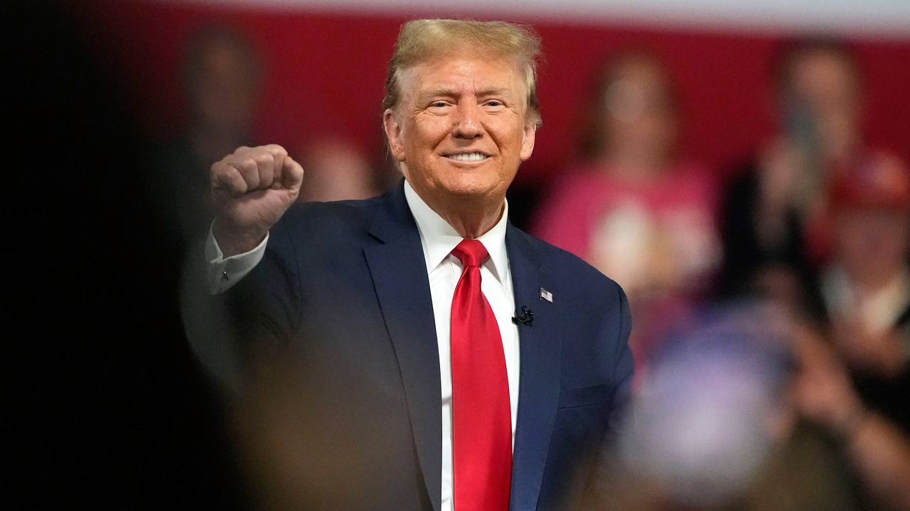 Republican presidential candidate former President Donald Trump smiles during a Fox News Channel town hall Tuesday, Feb. 20, 2024, in Greenville, S.C. (AP Photo/Chris Carlson)