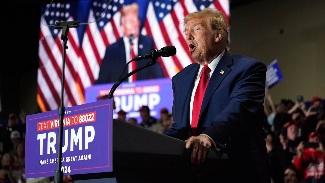 Republican presidential candidate former President Donald Trump speaks at a campaign rally Saturday, March 2, 2024, in Richmond, Va. (AP Photo/Steve Helber)