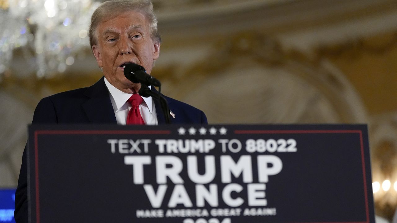 Republican presidential nominee and former President Donald Trump speaks during a campaign event at his Mar-a-Lago estate, Tuesday, Oct. 29, 2024, in Palm Beach, Fla. (AP Photo/Julia Demaree Nikhinson)