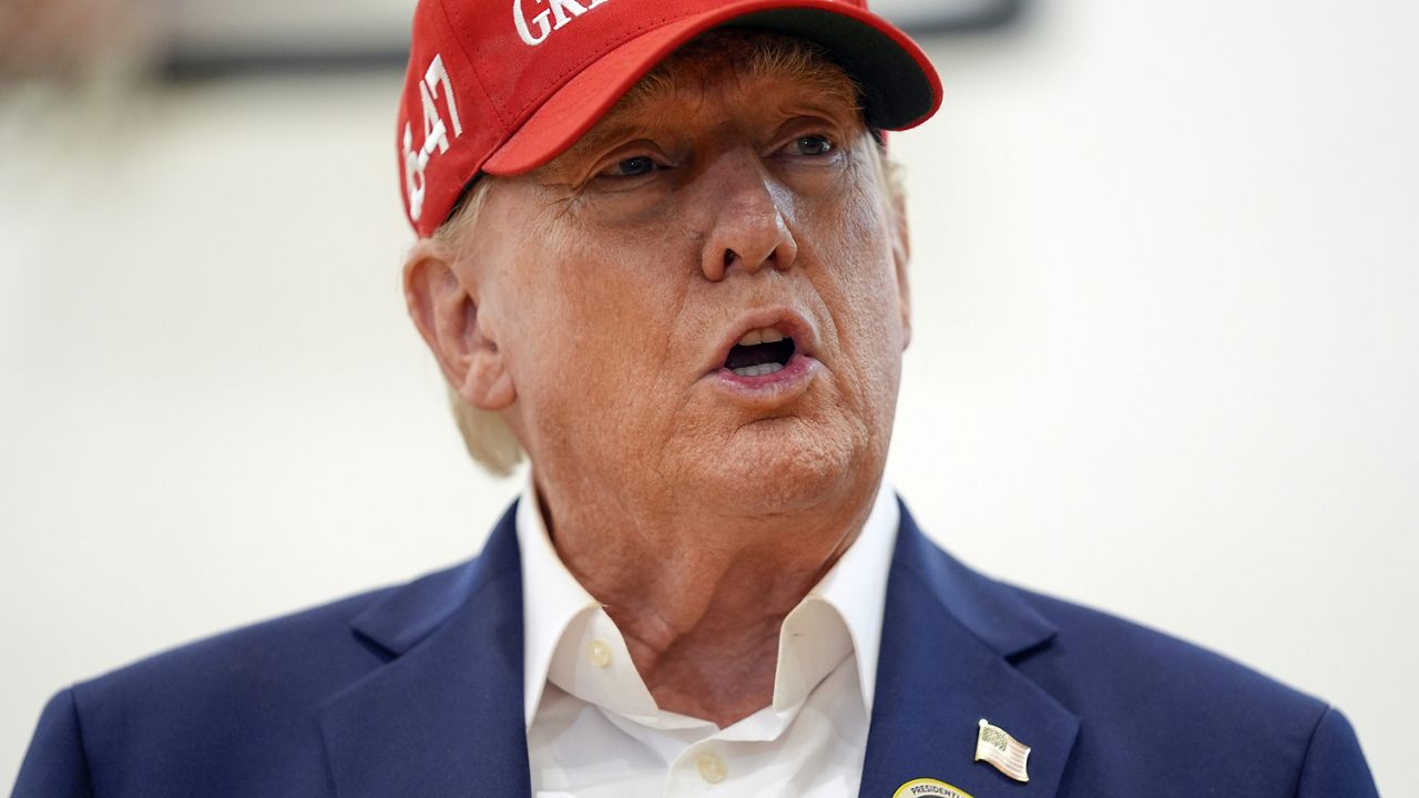 Republican presidential nominee former President Donald Trump speaks after voting on Election Day at the Morton and Barbara Mandel Recreation Center, Tuesday, Nov. 5, 2024, in Palm Beach, Fla. (AP Photo/Evan Vucci)